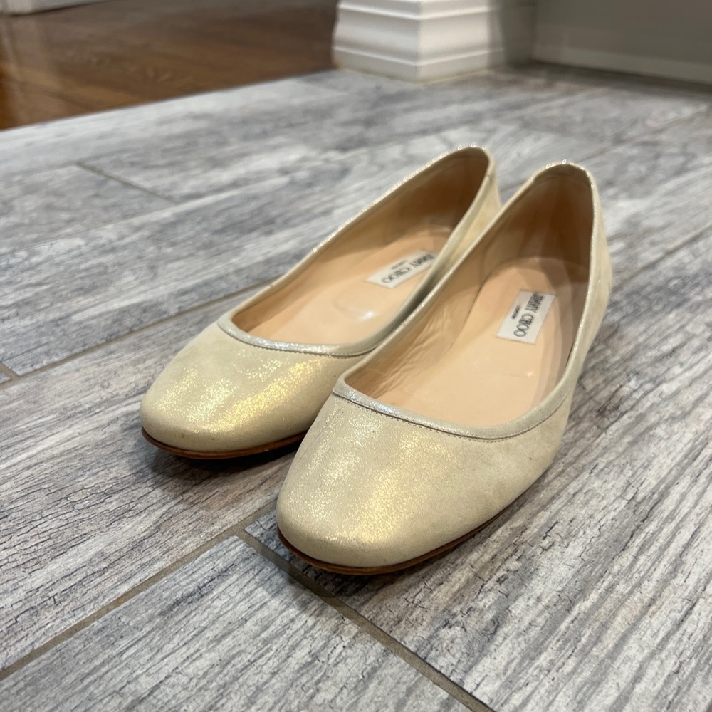 Jimmy Choo Cream Shimmer Ballet Flats
